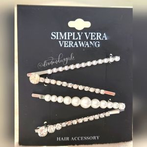 Vera Wang Set of 4 Silver Hair Pins Sparkling Crystals Pearl Bling NWT